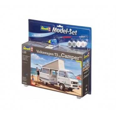 KIT PARA MONTAR REVELL MODEL SET VOLKSWAGEN T3 CAMPER 1/25 80 PEÇAS COMPLETO COM TINTAS COLA E PINCEL REV 67344